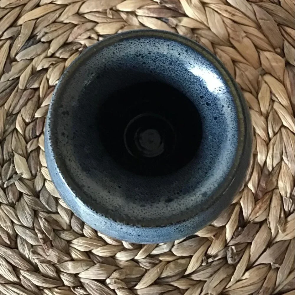 VTG Earth Tone Pottery Vase Planter Hand Thrown Blue/Brown Painted Glaze Signed